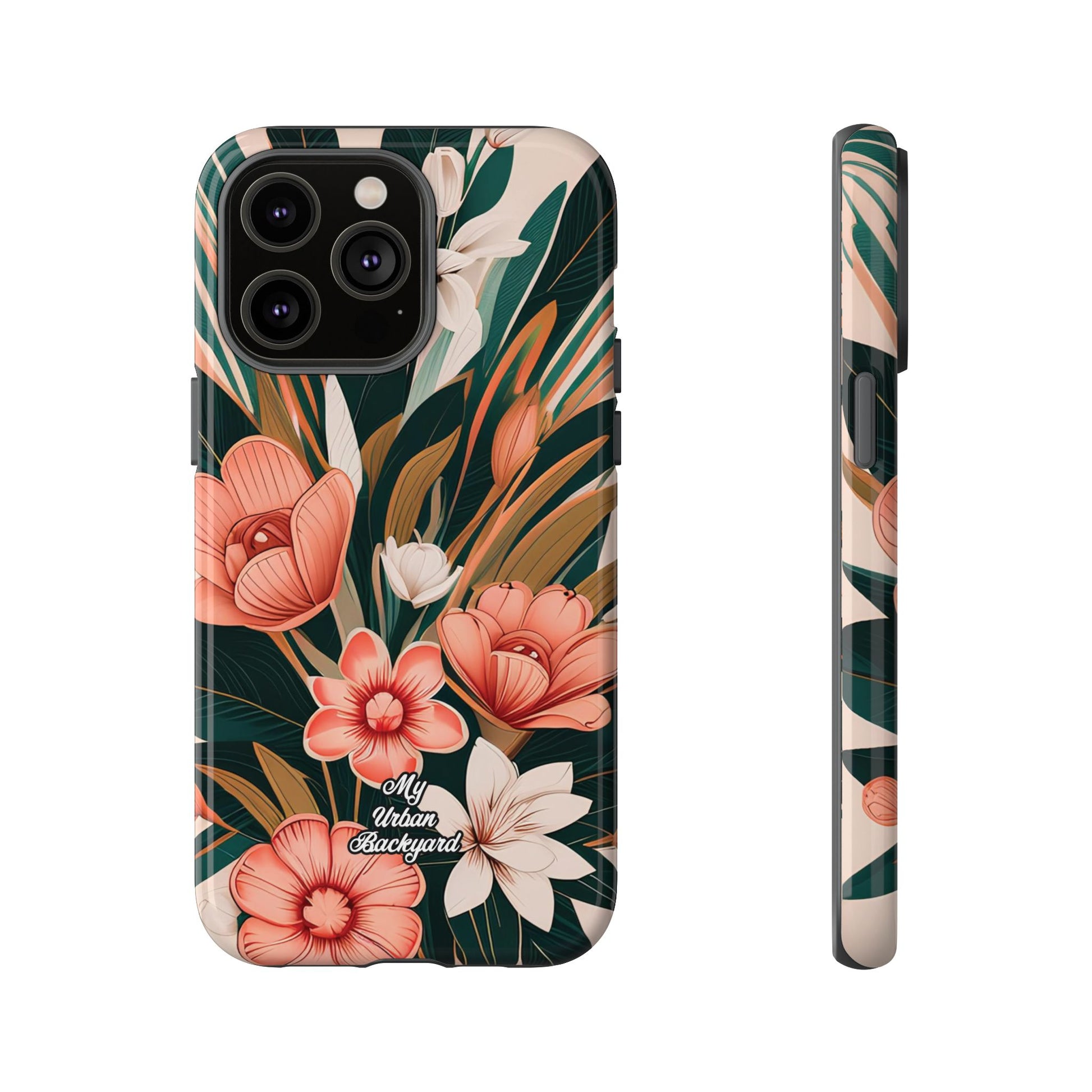 Peach Art Deco Flowers, Cell Phone Case - Apple, Samsung, Google Pixel