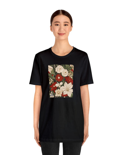 Red & White Flowers, Soft 100% Jersey Cotton T-Shirt, Unisex, Short Sleeve, Retail Fit