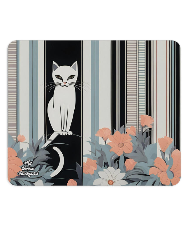 White Cat, Computer Mouse Pad - for Home or Office