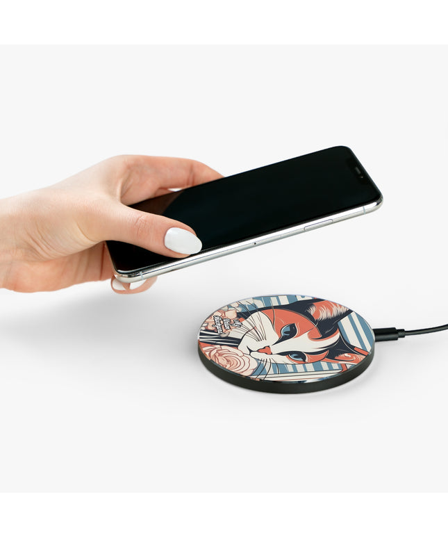 Art Deco Cat, 10W Wireless Charger for iPhone, Android, Earbuds