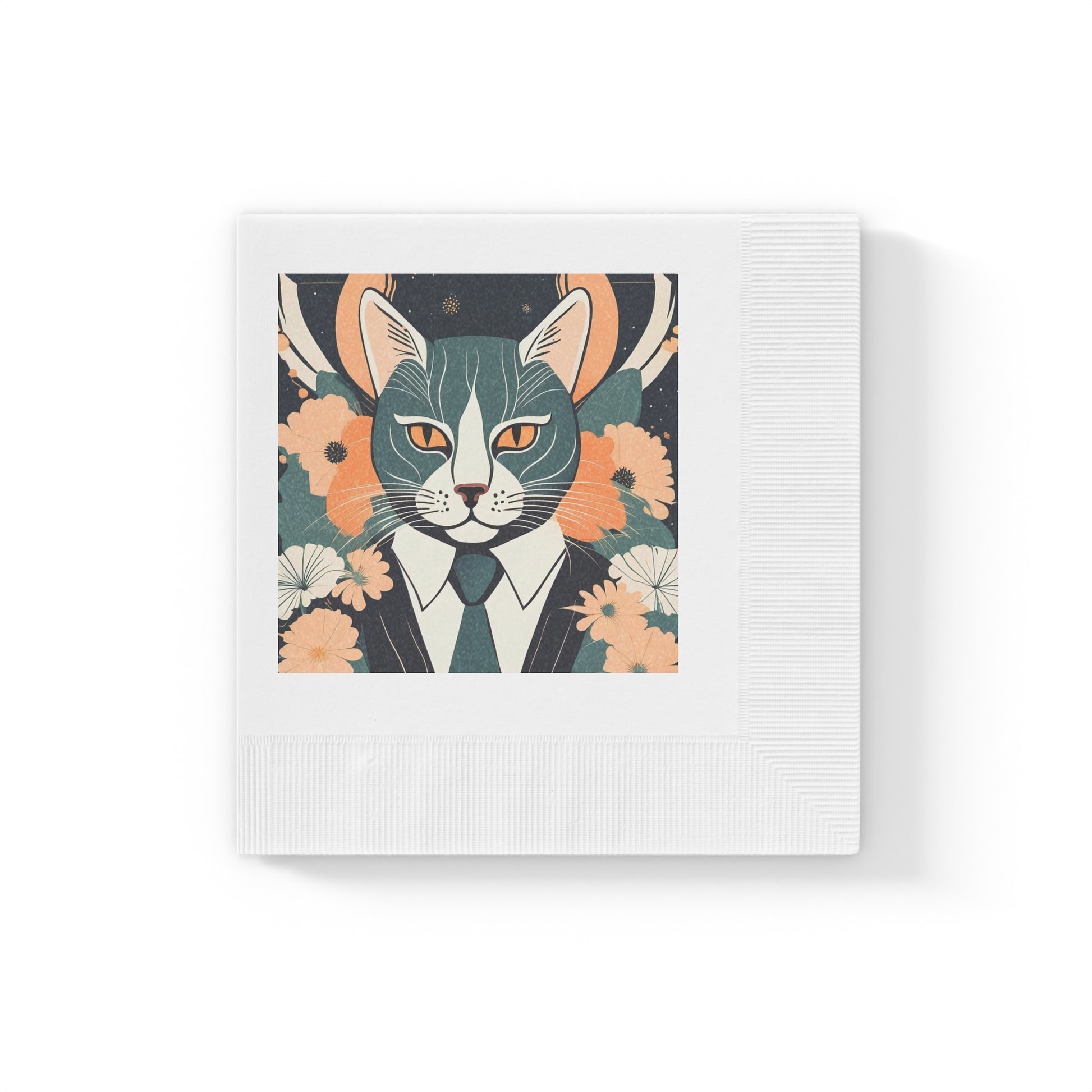 Simon Whiskerford, Cat in Suit Cocktail Napkins — Vintage Floral Party Napkins, 2 sizes, Pack of 50 or 100