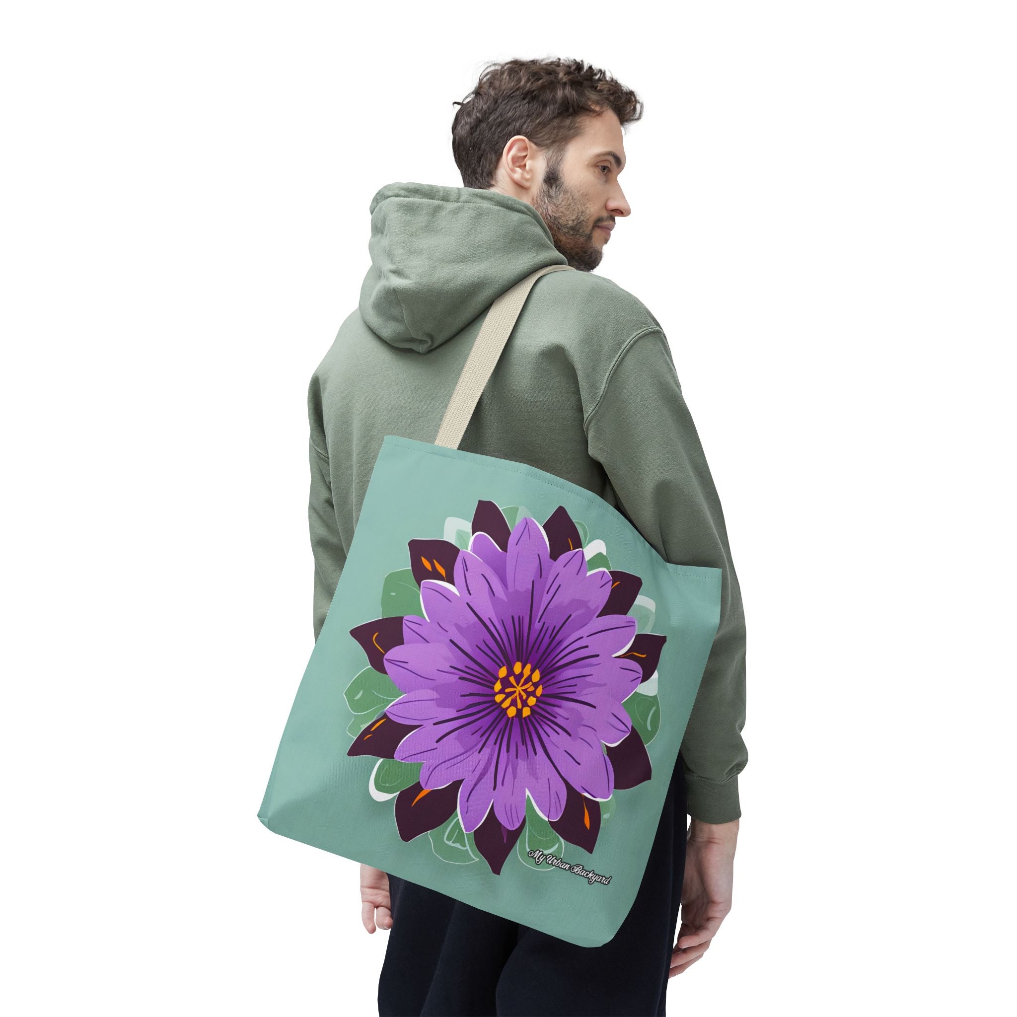 Purple Flower Tote Bag with Cotton Handles For Everyday Use, 3 Sizes