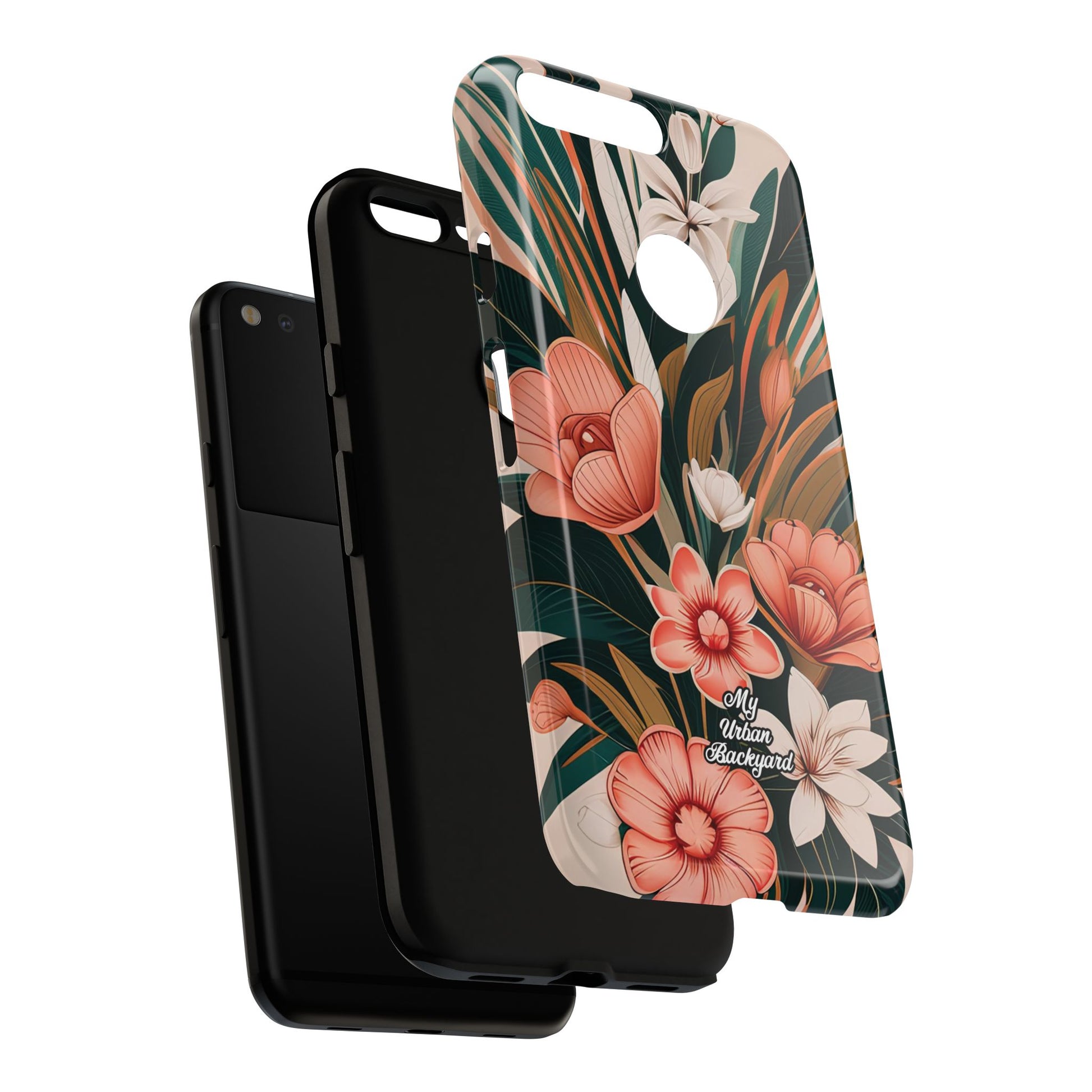 Peach Art Deco Flowers, Cell Phone Case - Apple, Samsung, Google Pixel