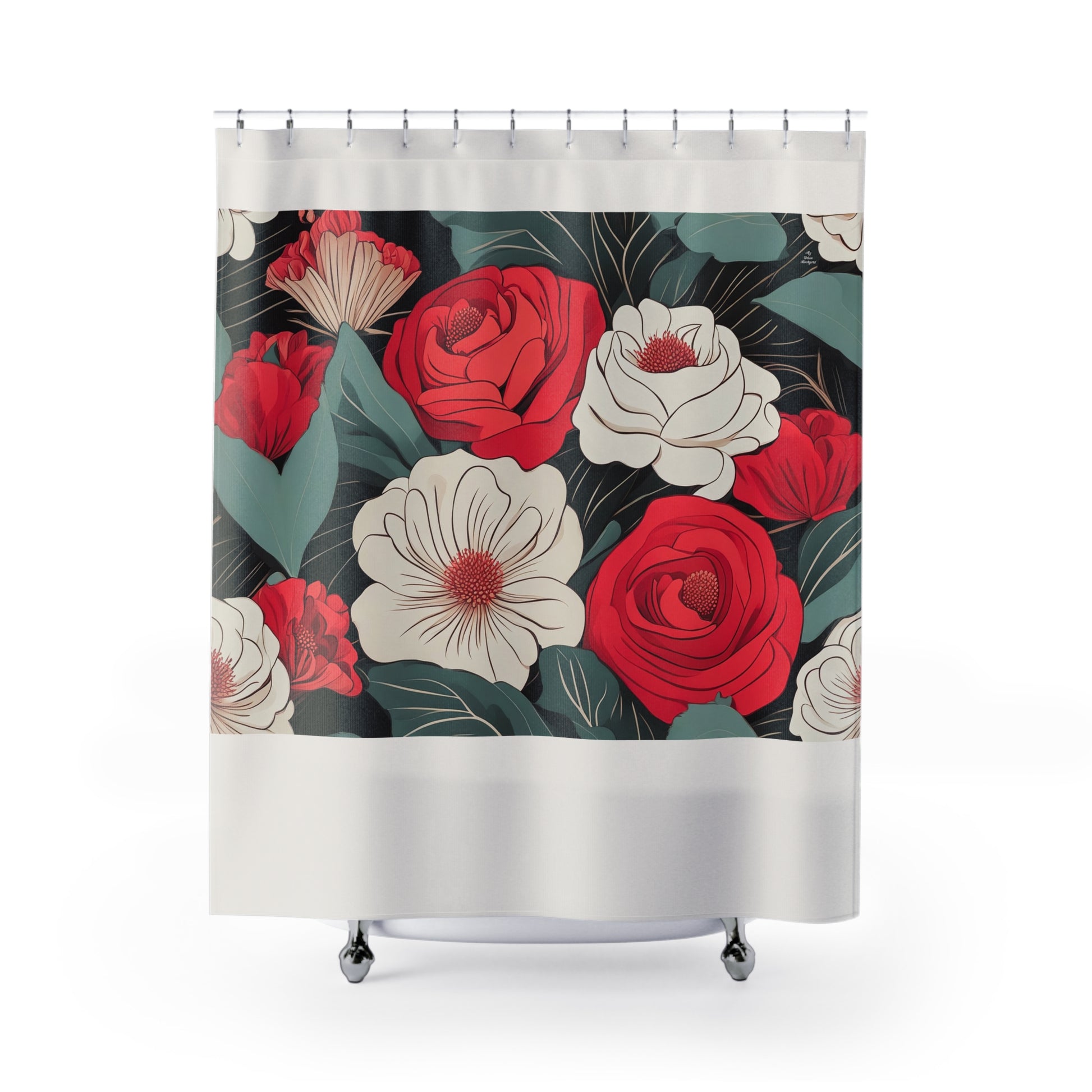 Floral Shower Curtain, Boho Bathroom Decor, Flower Pattern, Home Decor, Gift for Her, Romantic Style, Cream accent color - 71" x 74"