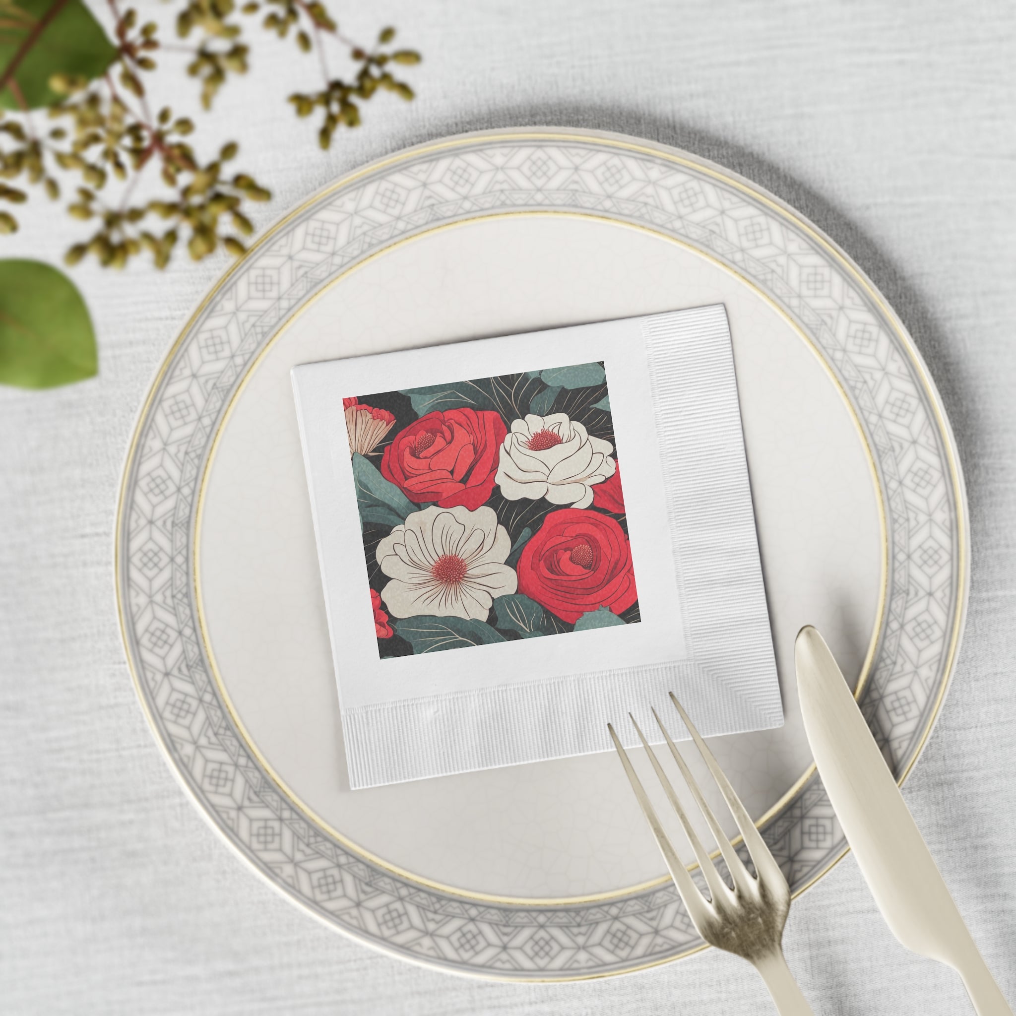 Red and White Floral Napkins