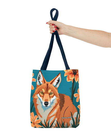 Coyote with Flowers Tote Bag with Cotton Handles For Everyday Use, 3 Sizes