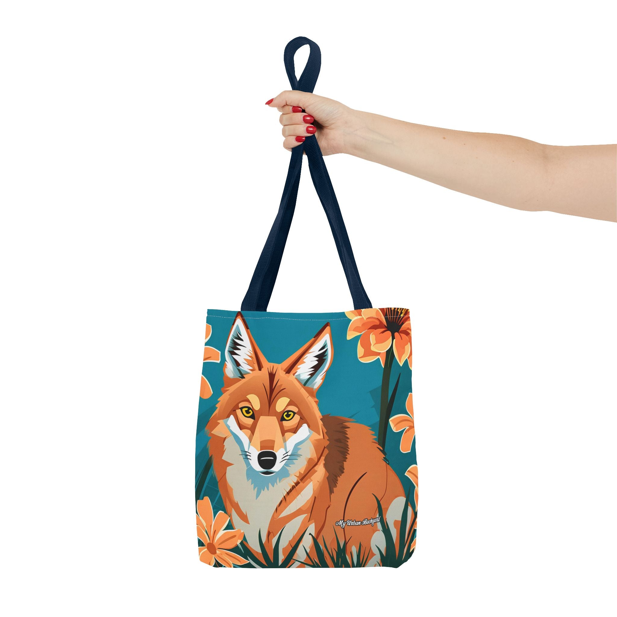 Coyote with Flowers Tote Bag with Cotton Handles For Everyday Use, 3 Sizes