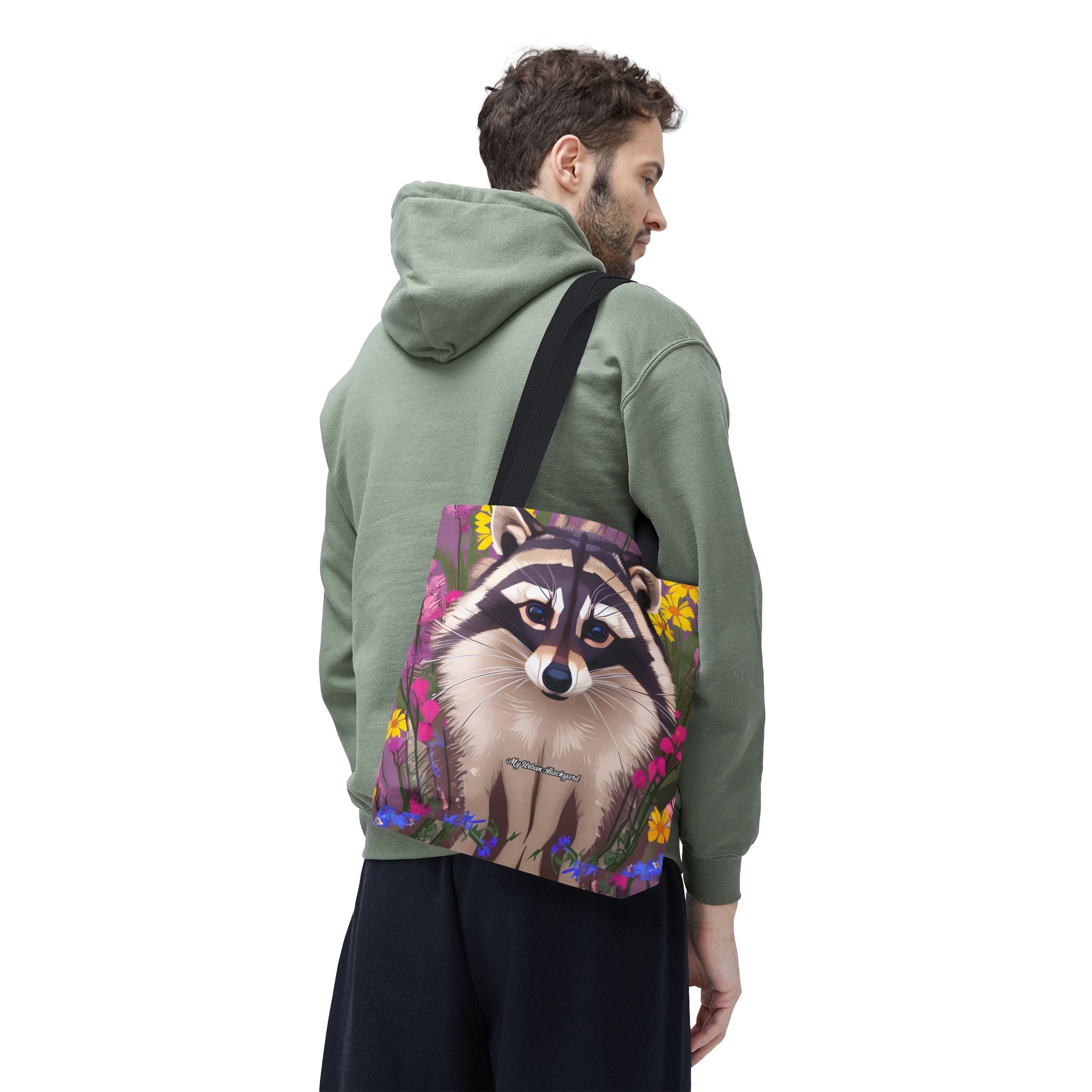 Raccoon and Flowers Tote Bag with Cotton Handles For Everyday Use, 3 Sizes