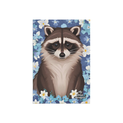 Raccoon in Pale Blue Flowers, Garden Flag for Yard, Patio, Porch, or Work, 12"x18" - Flag only