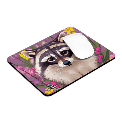 Raccoon and Flowers, Computer Mouse Pad - for Home or Office