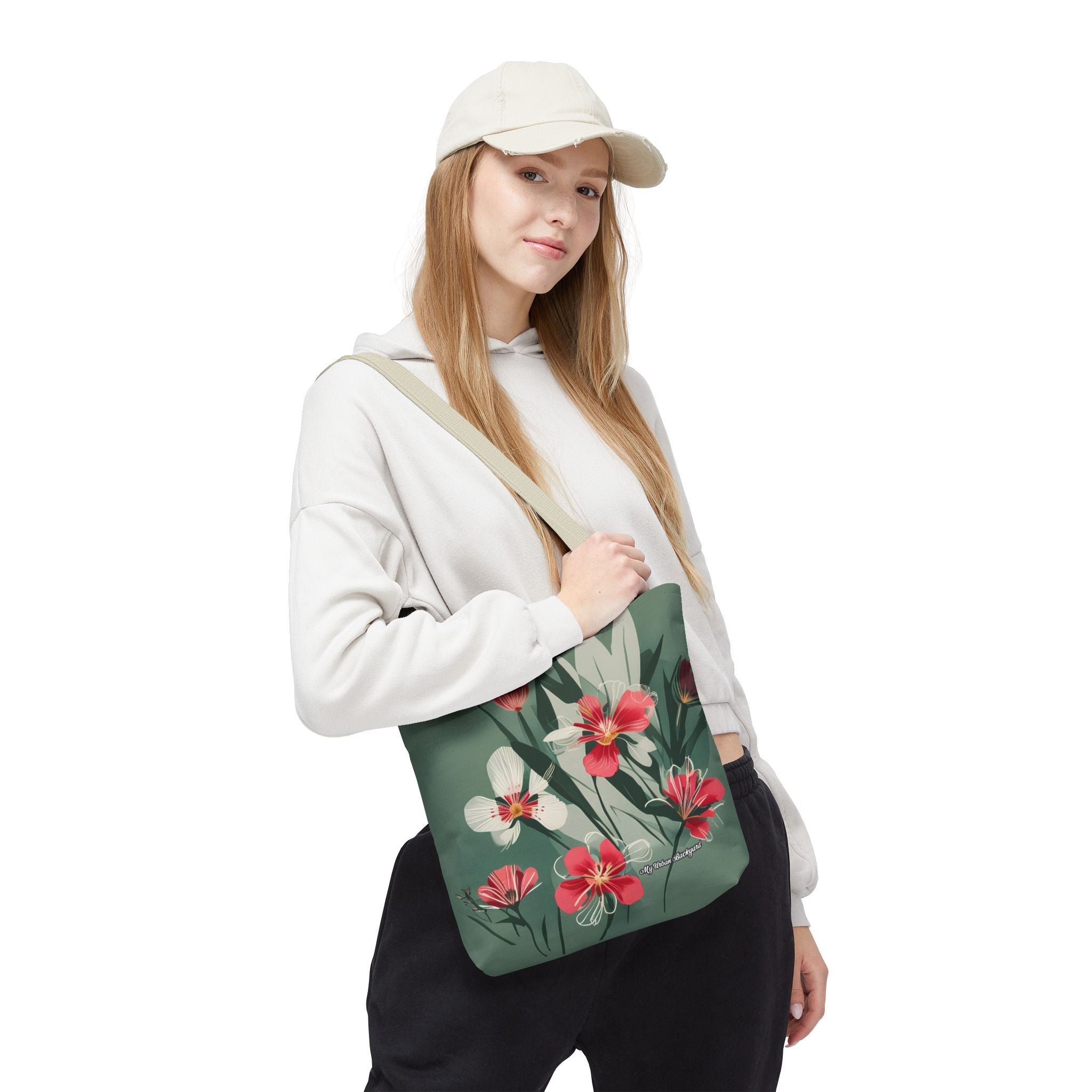 White and Red Wildflowers Tote Bag with Cotton Handles For Everyday Use, 3 Sizes