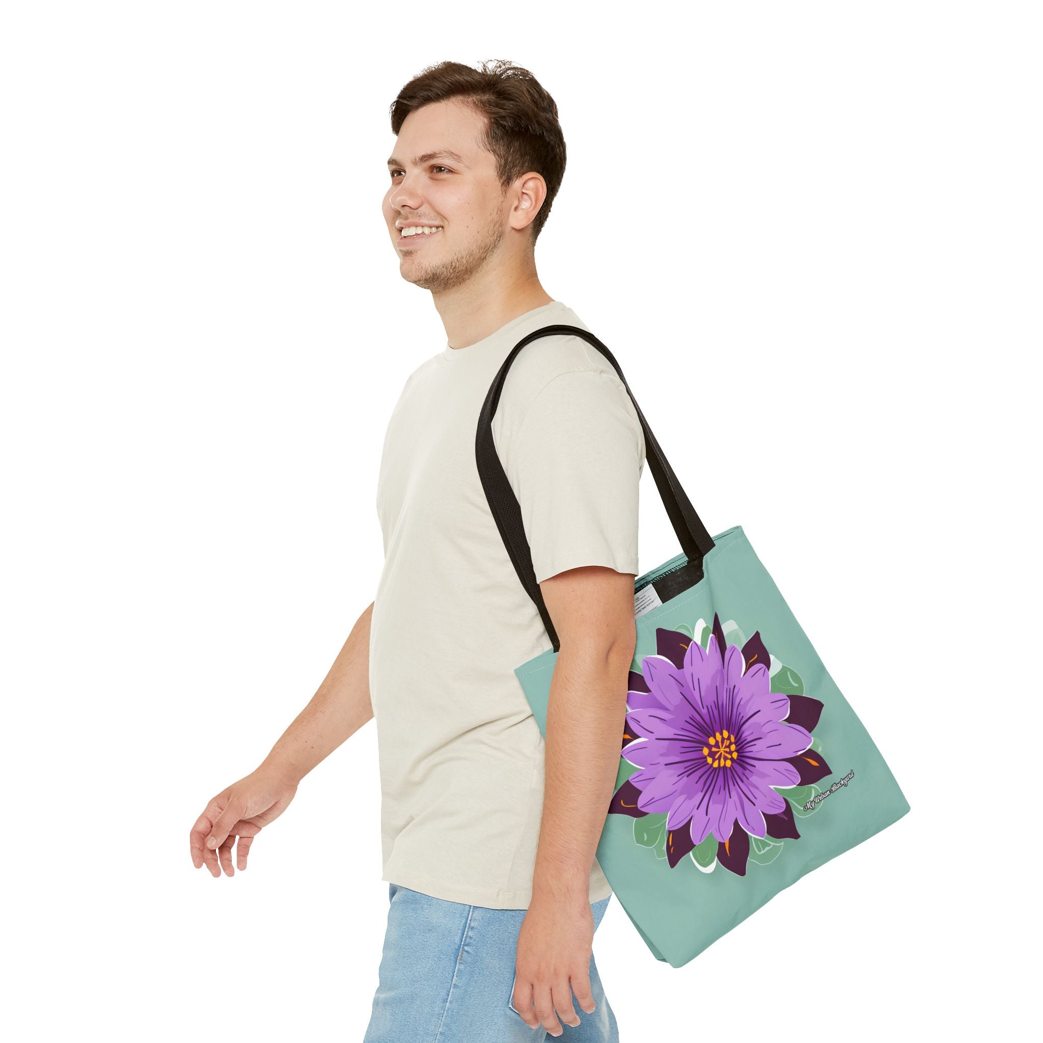 Purple Flower Tote Bag with Cotton Handles For Everyday Use, 3 Sizes