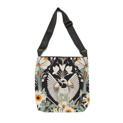 White Bird with Flowers, Tote Bag with Adjustable Strap - Trendy and Versatile