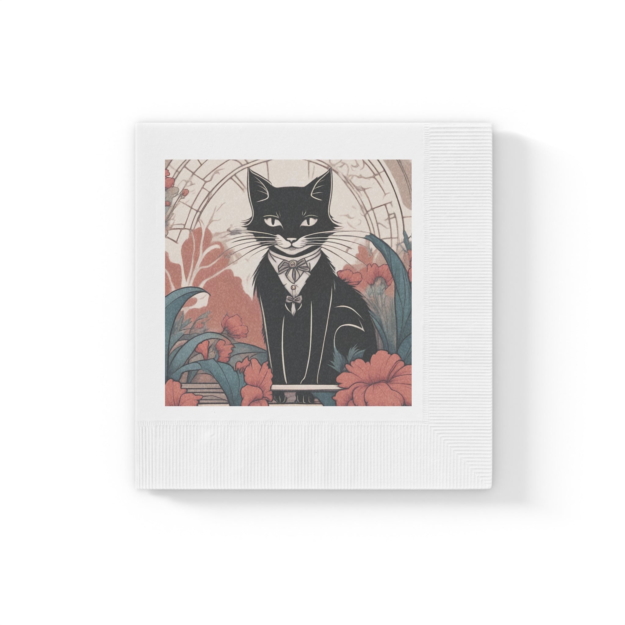 Tuxedo Cat with Flowers Napkins