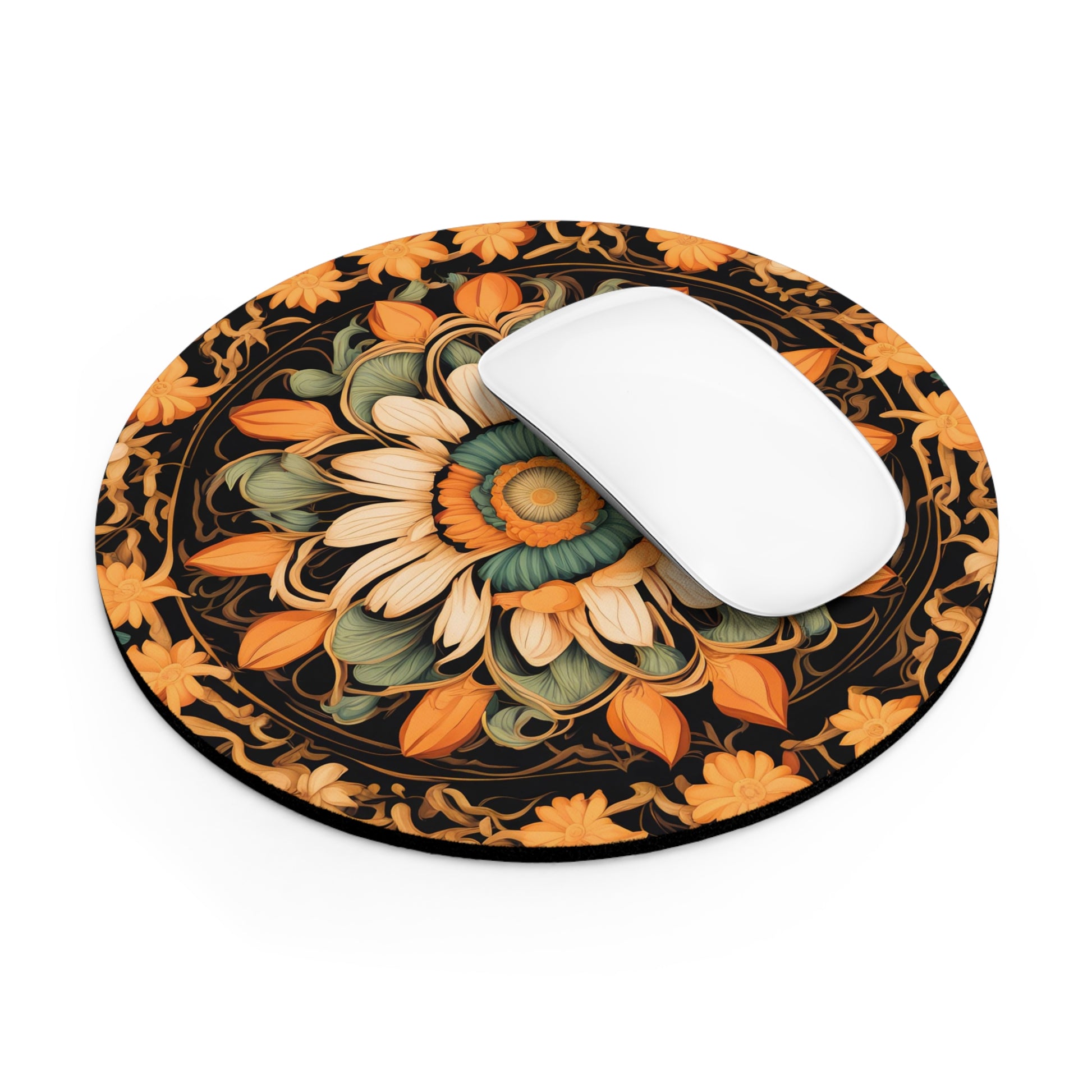 Circle of Petals Mouse Pad, Vibrant Desk Accessory, Office Decor, Gift for Flower Lovers, Home Office Essentials, Computer Accessories