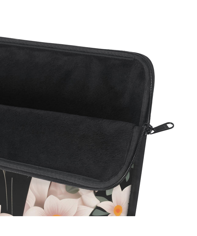 Black Cat with Flowers, Laptop Carrying Case, Top Loading Sleeve for School or Work