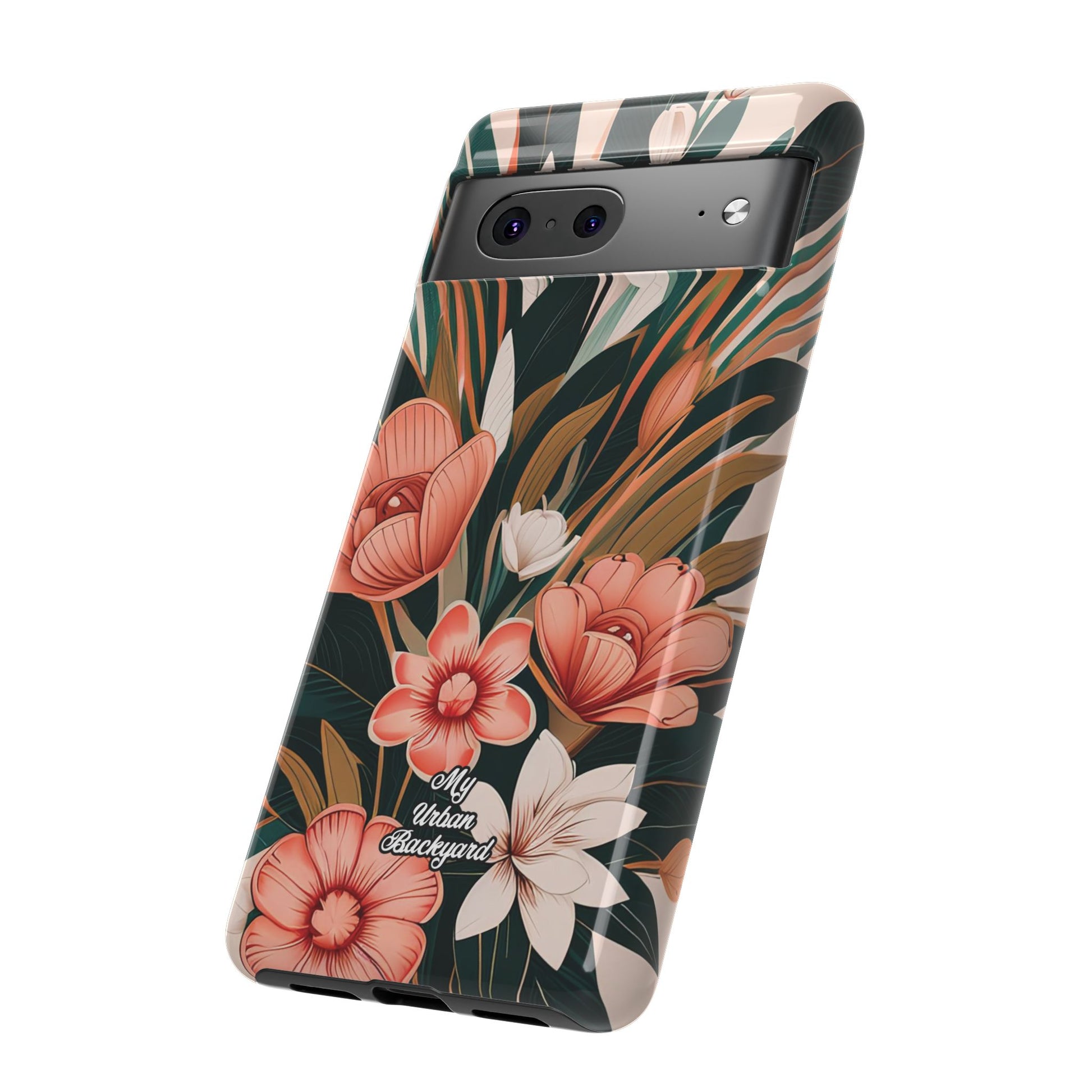 Peach Art Deco Flowers, Cell Phone Case - Apple, Samsung, Google Pixel