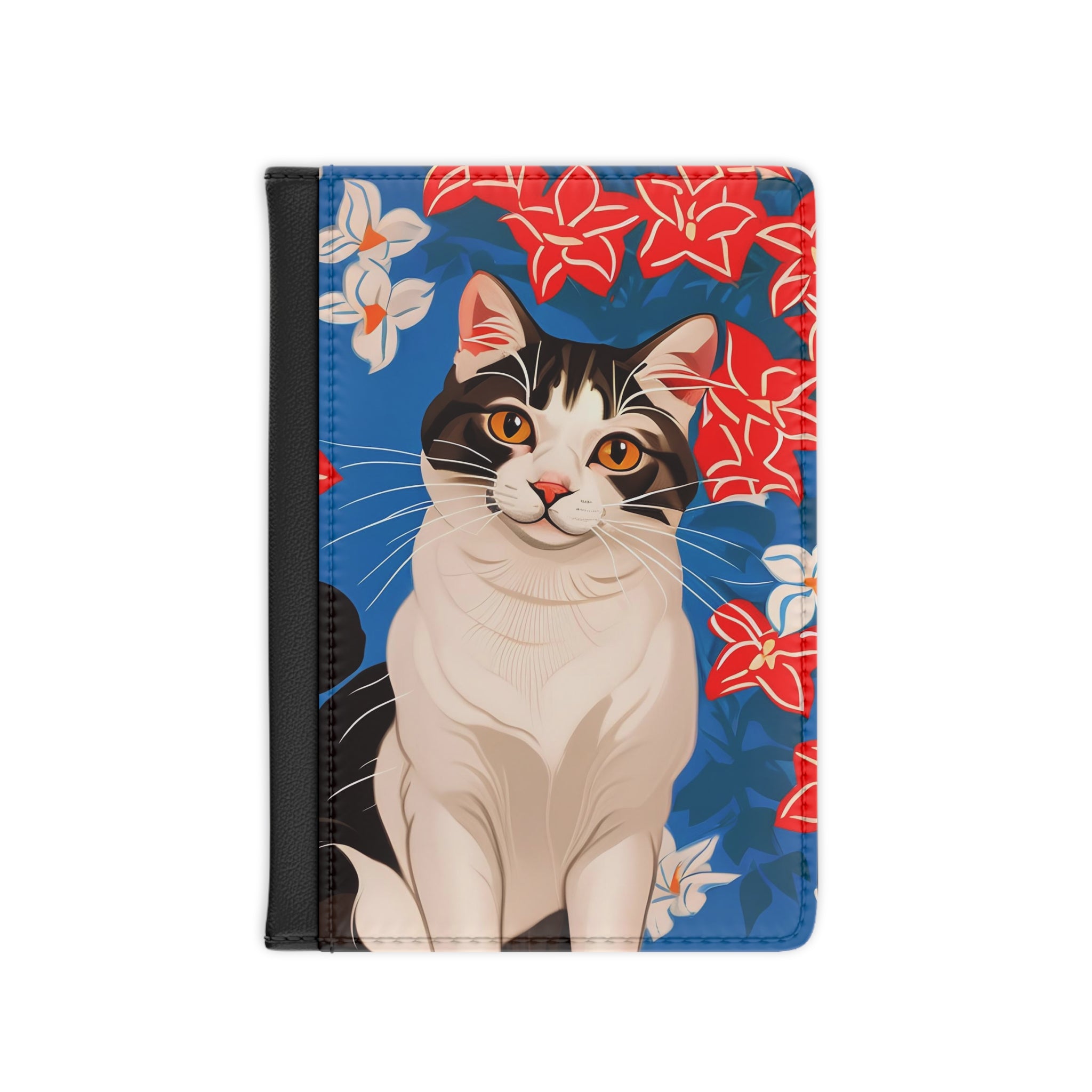 Cat with Red and White Flowers Passport Cover