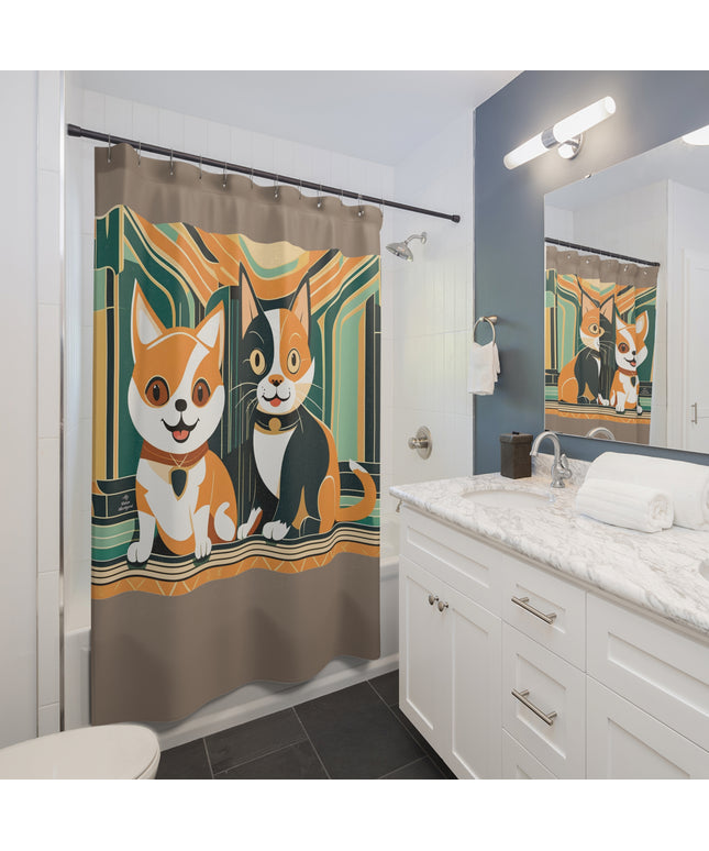 Two Kitties, Shower Curtain, Taupe accent color - 71" x 74"