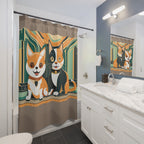 Taupe Shower Curtain with Two Kitties - 71" x 74"