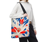 Red White & Blue Flowers Tote Bag with Cotton Handles For Everyday Use, 3 Sizes