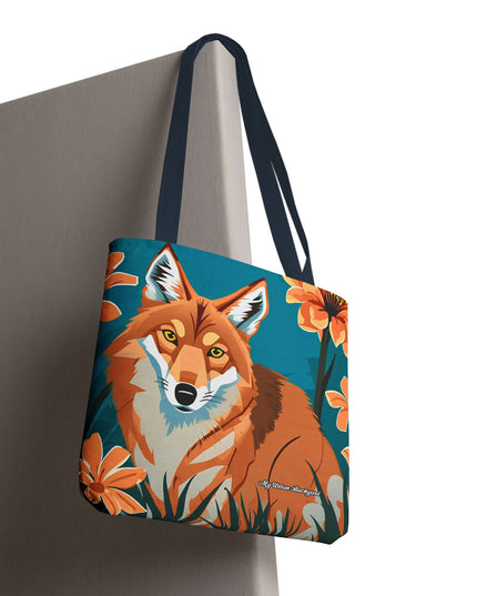 Coyote with Flowers Tote Bag with Cotton Handles For Everyday Use, 3 Sizes