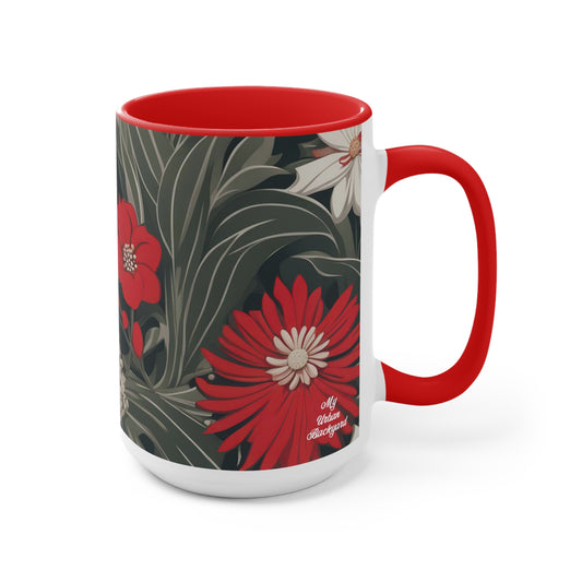 Red and White Flowers, Ceramic Mug - Perfect for Coffee, Tea, and More!