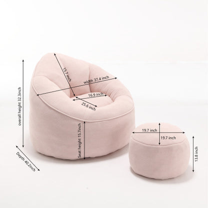 Bean Bag Chair With Footrest, Compressed High Pressure Foam, Pink