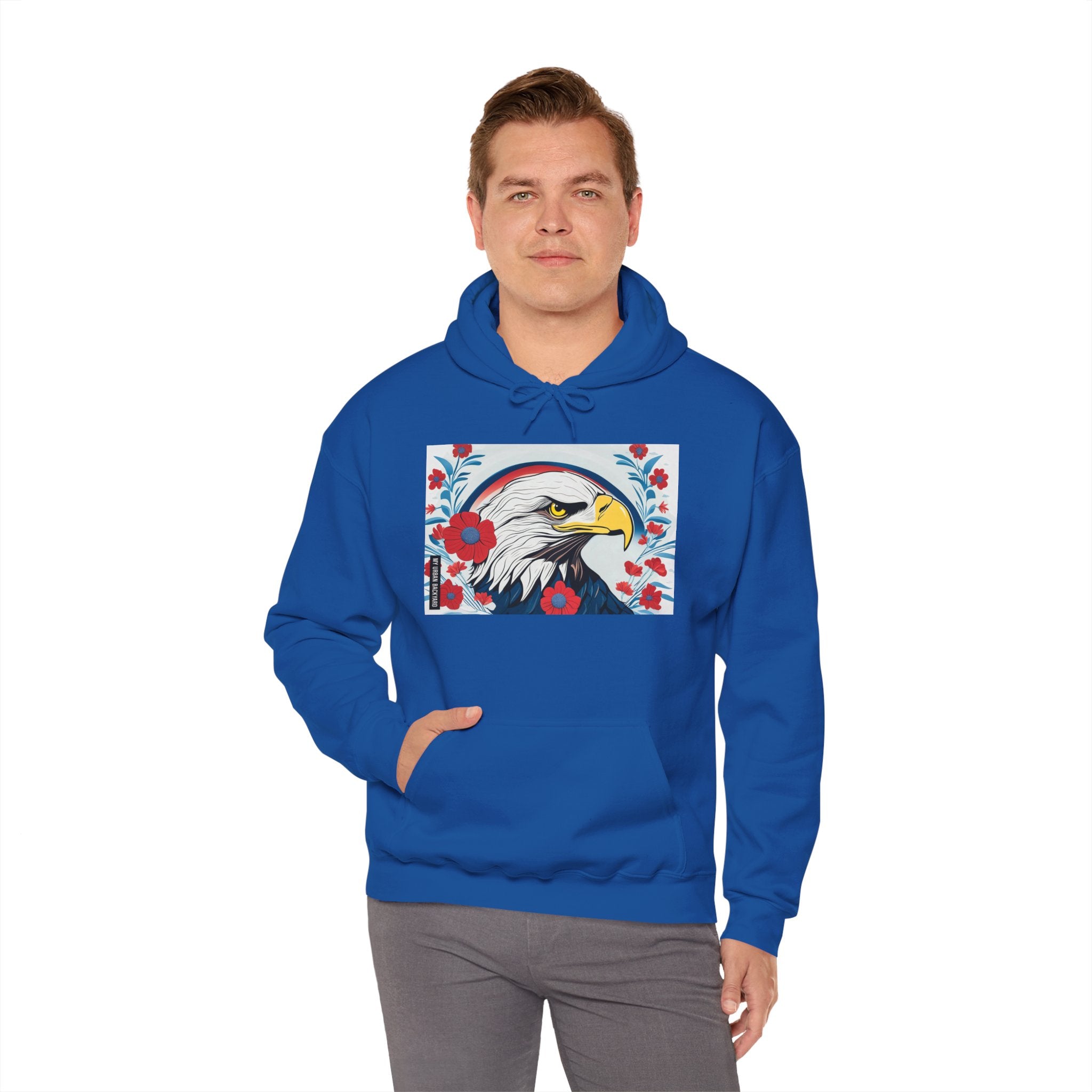 Bald Eagle w Flowers, Unisex Hoodie w Front Pocket