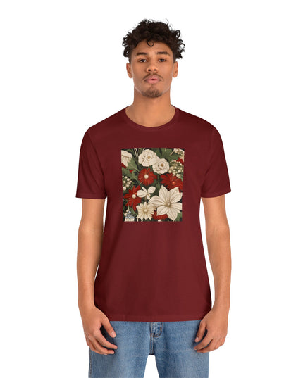 Red & White Flowers, Soft 100% Jersey Cotton T-Shirt, Unisex, Short Sleeve, Retail Fit