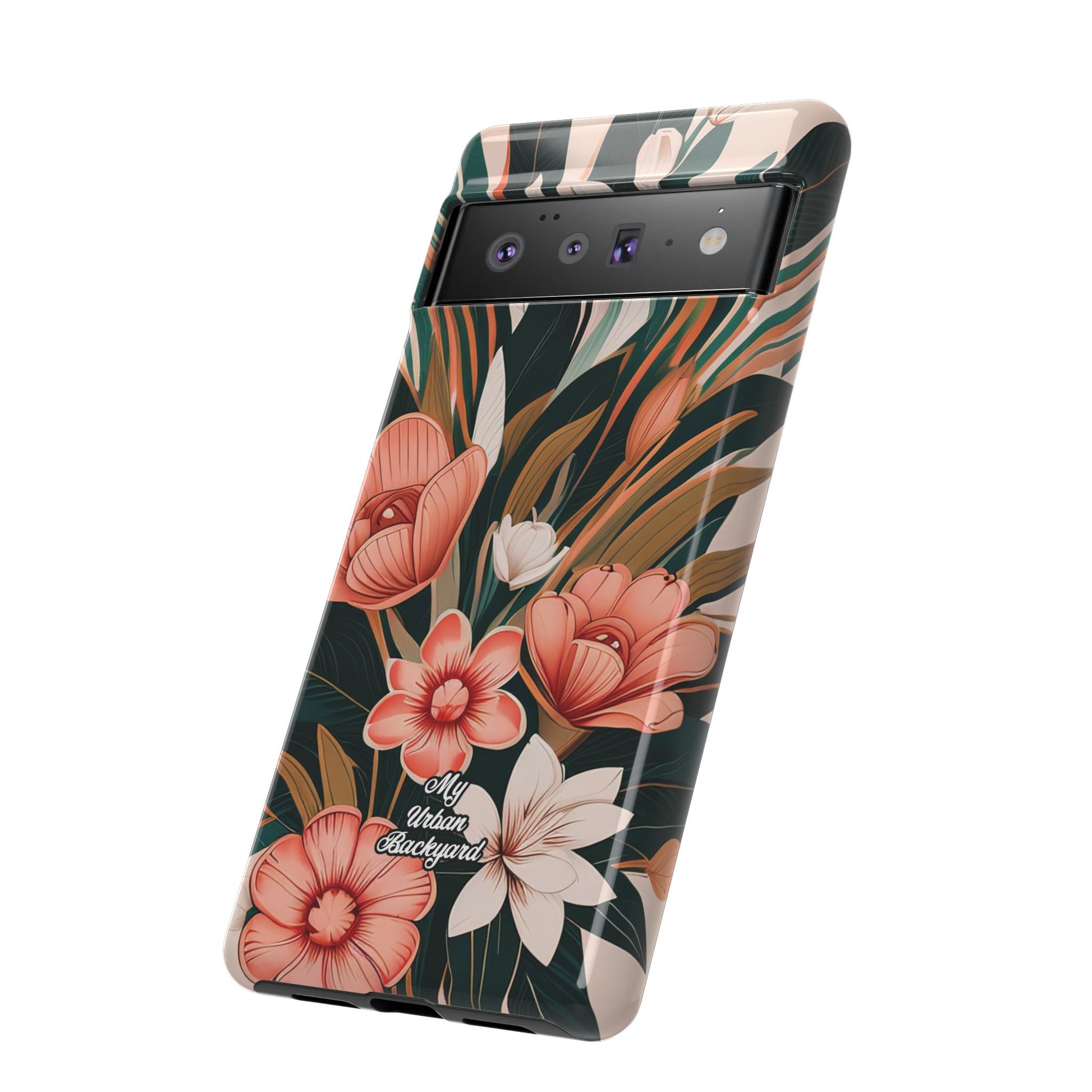 Peach Art Deco Flowers, Cell Phone Case - Apple, Samsung, Google Pixel
