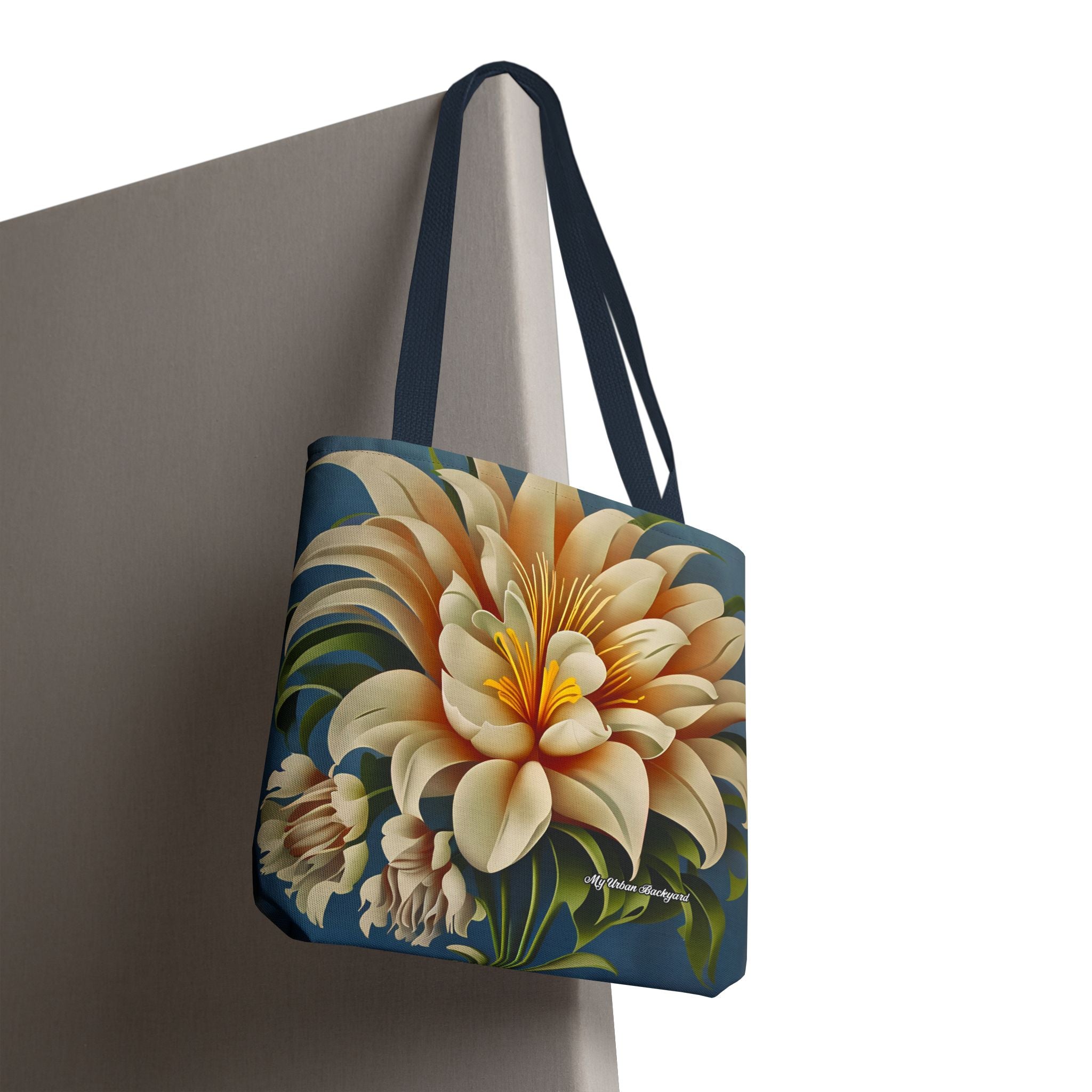 Large White Flower Tote Bag with Cotton Handles For Everyday Use, 3 Sizes