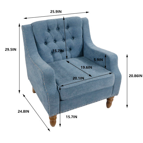 Comfortable Linen Reading Chair, for Living Room, Bedroom, or Sitting Room, Blue