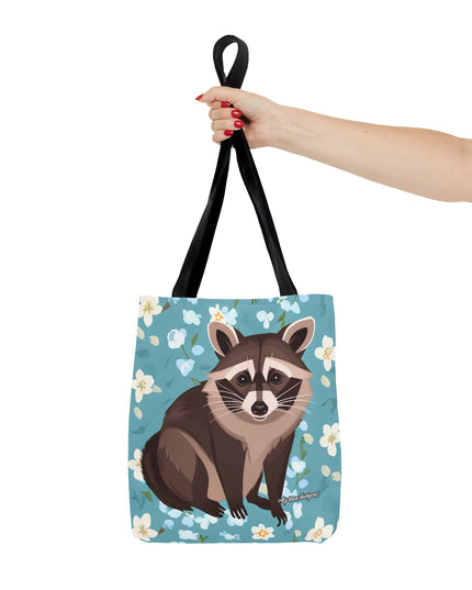 Young Raccoon w Flowers Tote Bag with Cotton Handles For Everyday Use, 3 Sizes