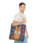 Coyote w Red Flowers Tote Bag with Cotton Handles For Everyday Use, 3 Sizes
