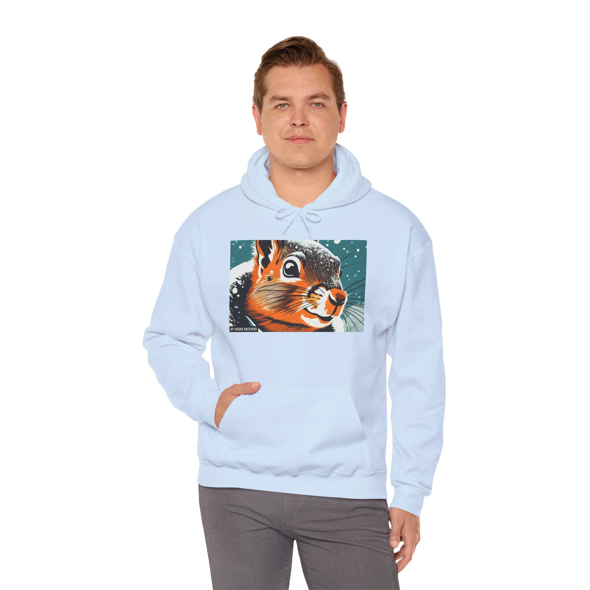 Winter Squirrel, Unisex Hoodie w Front Pocket