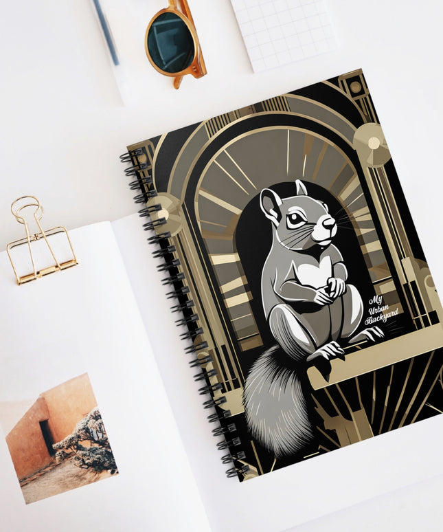 Art Deco Squirrel, Spiral Notebook Writing Journal - 118 Ruled Pages