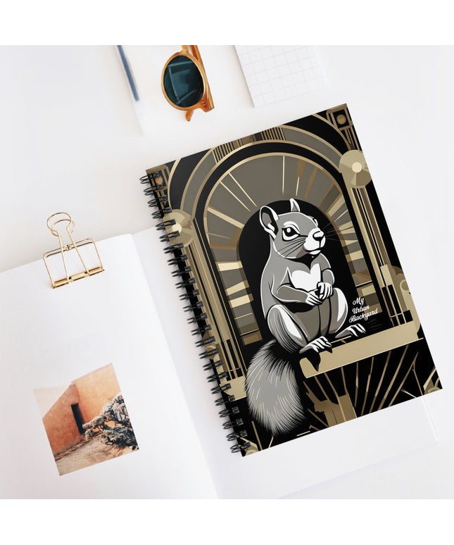 Art Deco Squirrel, Spiral Notebook Writing Journal - 118 Ruled Pages