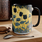 Ceramic Mug for Coffee, Tea, Hot Cocoa. Home/Office, Black Cat w Black Flowers