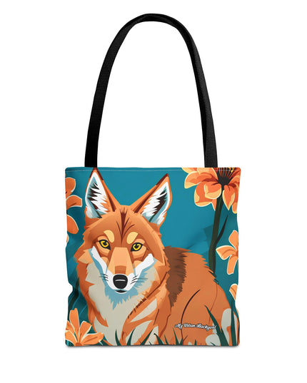 Coyote with Flowers Tote Bag with Cotton Handles For Everyday Use, 3 Sizes
