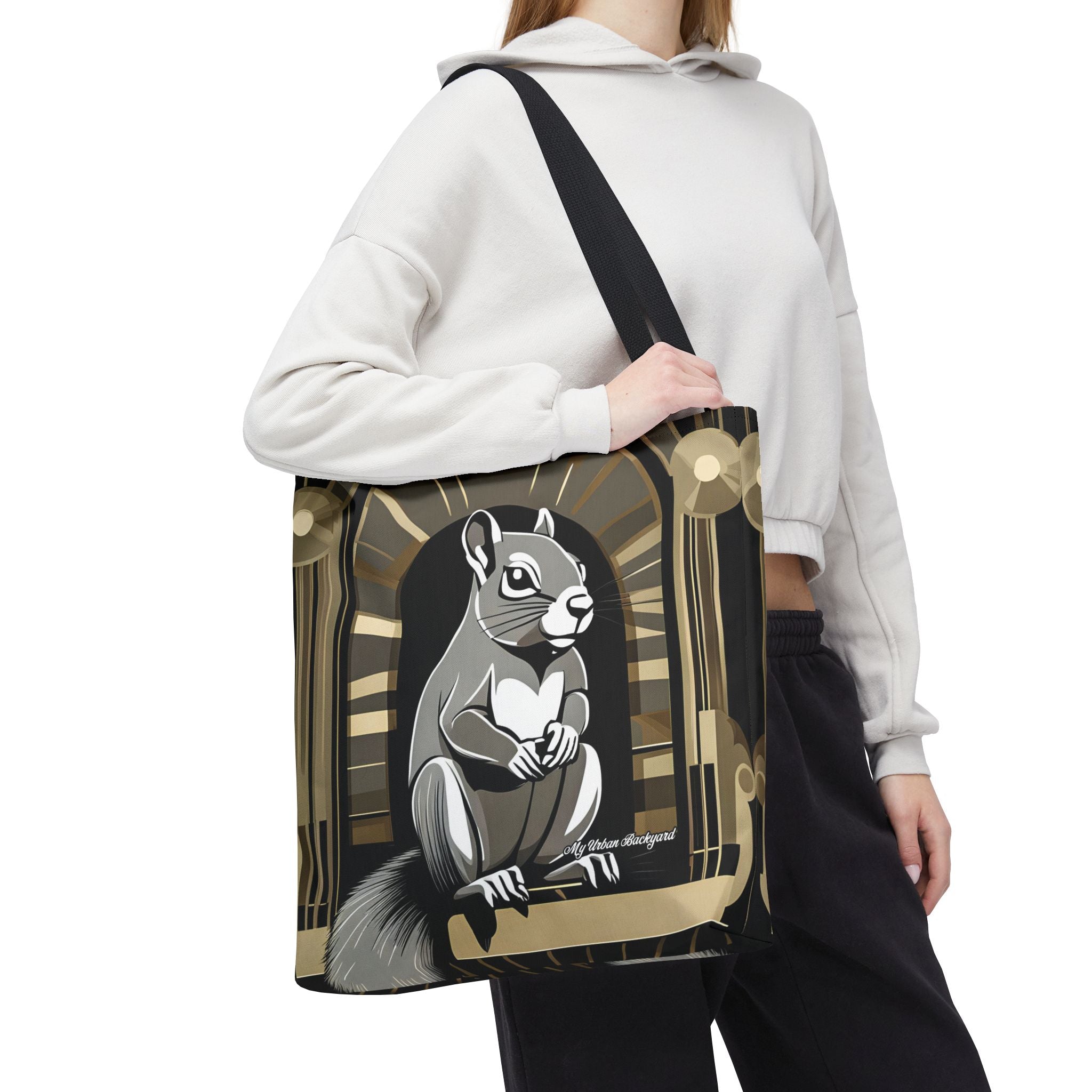 Art Deco Squirrel, Tote Bag with Cotton Handles For Everyday Use, 3 Sizes