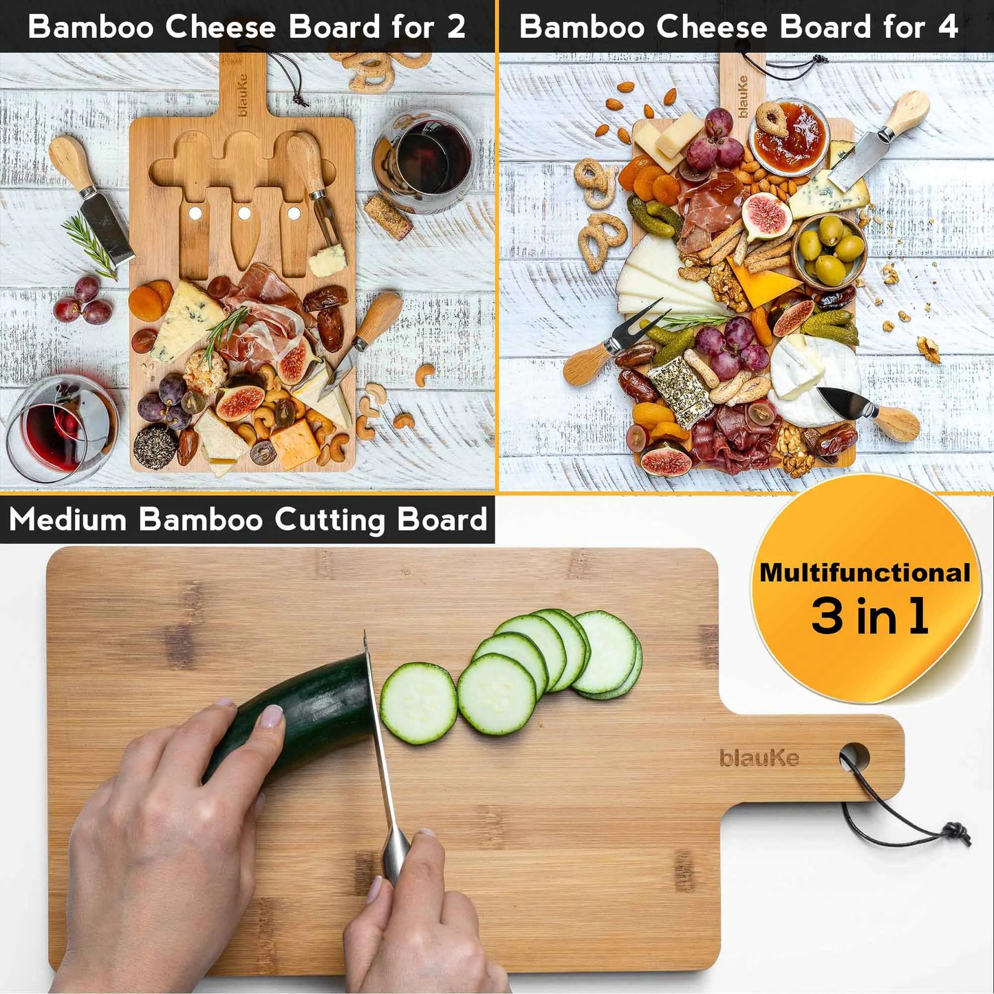 12x8 inch Bamboo Charcuterie Board with Magnetic Cutlery Storage and Handle