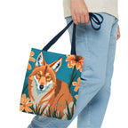 Coyote with Flowers Tote Bag with Cotton Handles For Everyday Use, 3 Sizes