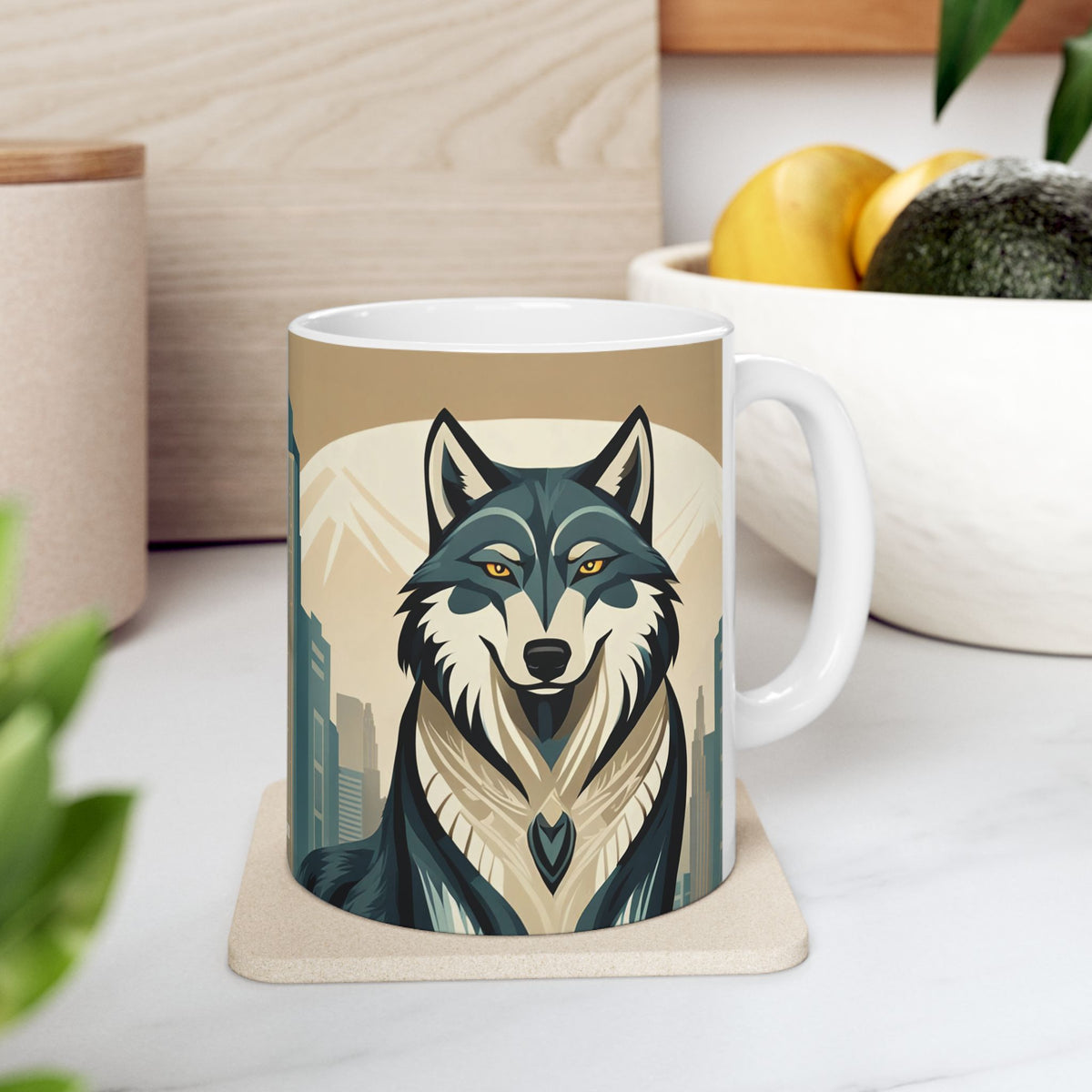 Art Deco Wolf Ceramic Mug