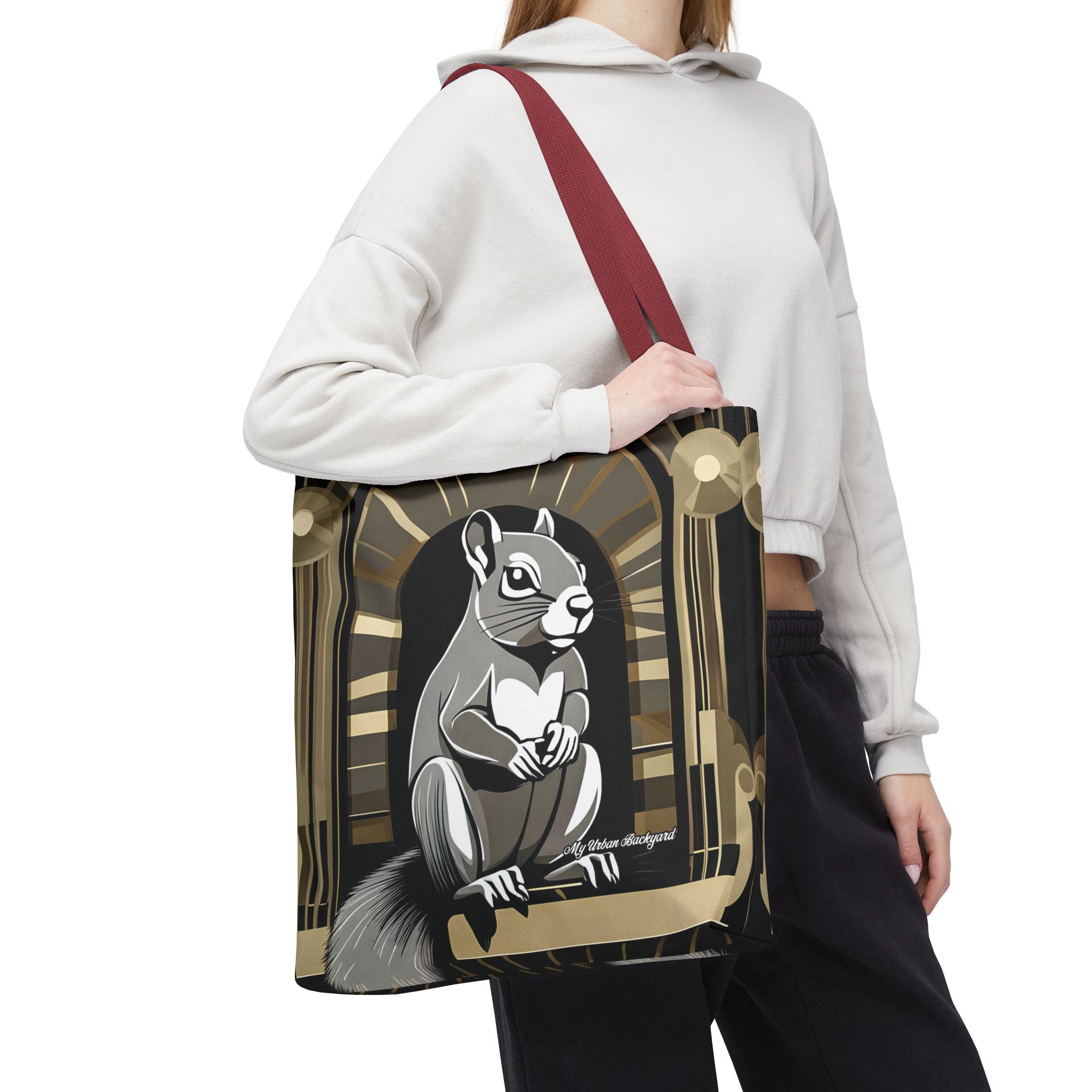 Art Deco Squirrel, Tote Bag with Cotton Handles For Everyday Use, 3 Sizes