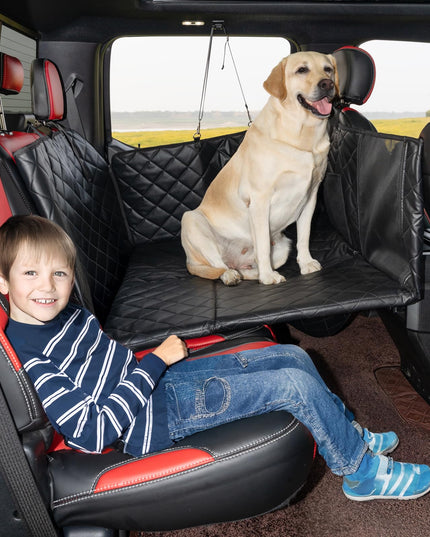 Bearcover Hard Bottom Car Seat Cover for Dogs, PU+Plush Dog Car Seat Cover for Back Seat, Waterproof Backseat Extender for Dogs in Car, Large Pet Hammock Bed with Rear Door Protector for Car SUV Truck