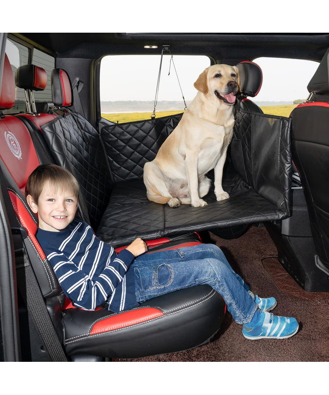 Bearcover Hard Bottom Car Seat Cover for Dogs, PU+Plush Dog Car Seat Cover for Back Seat, Waterproof Backseat Extender for Dogs in Car, Large Pet Hammock Bed with Rear Door Protector for Car SUV Truck