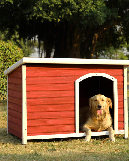 Petsfit Extra Large Dog House, Outdoor Wooden Dog House for Large Dogs, Red, 45.6"L X 31"W X 32"H