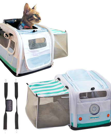 Kittyrama 2-in-1 Premium Cat Carrier & Hideaway. Calming Carrier for Anxious Cats. Recommended by Veterinarians. Airline Approved, Soft-Sided, Expandable & Collapsible,17" x 11" x 11", Easy to Clean