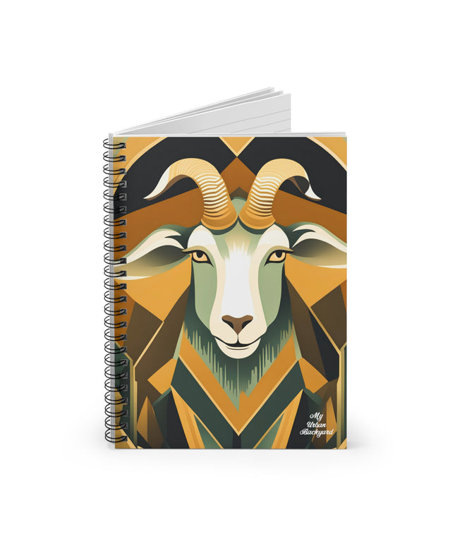 Art Deco Goat, Spiral Notebook Writing Journal - 118 Ruled Pages
